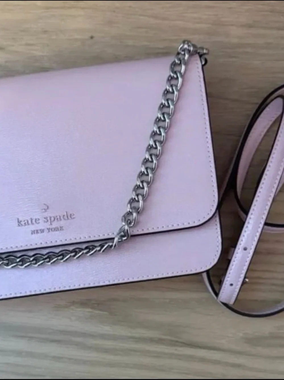 kate spade Pale Pink Leather Crossbody with Silver Chain